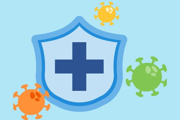 Shield icon with germs—protection against infections like colds and flu